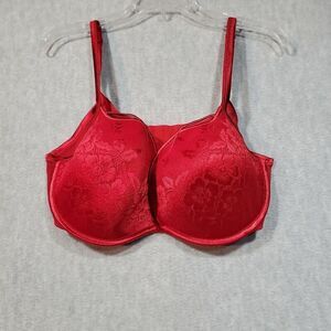 Cacique Bra Womens 42D Red Floral Padded Underwire Adjustable Mesh Band & Straps